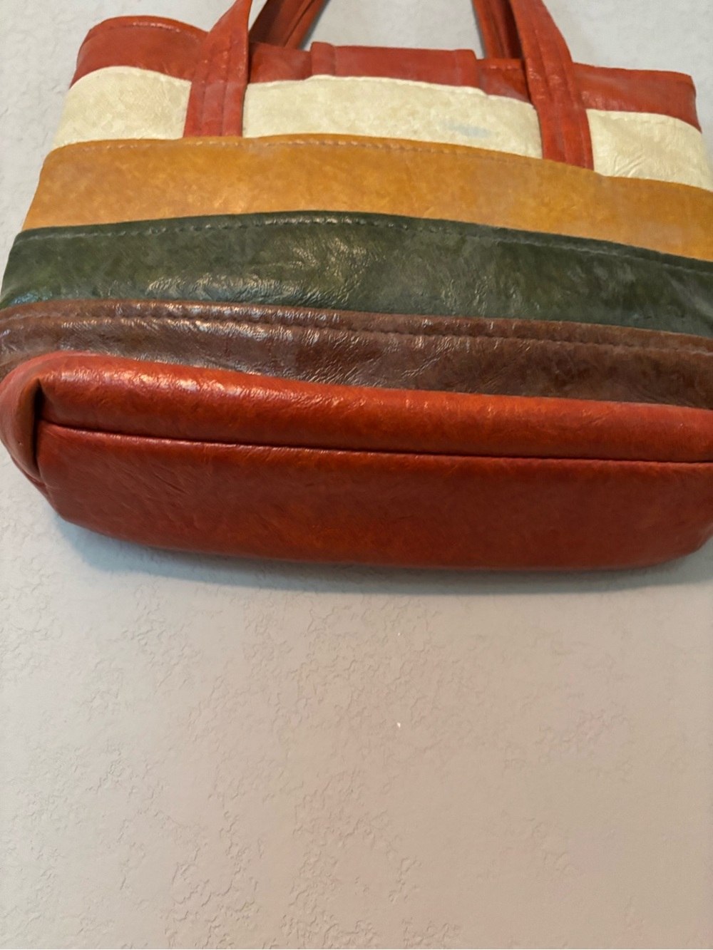 Vintage 60's Mod Style Multi-Color Leather Tote Purse 10" x 12" - Picture 4 of 8